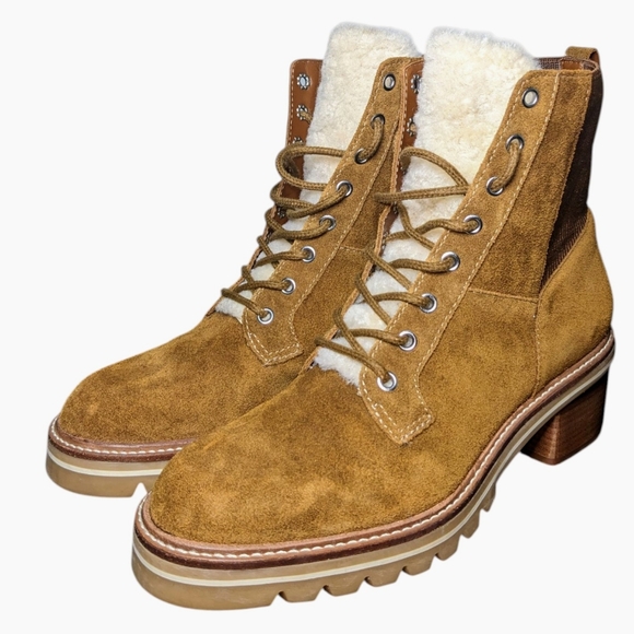 Bernardo | Selena Tan Suede Heeled Combat Boot Women's Size 9.5 - Picture 3 of 8